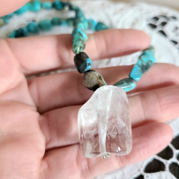 Handmade Turquoise and clear Quartz necklace/choker. - Picture 3 of 5